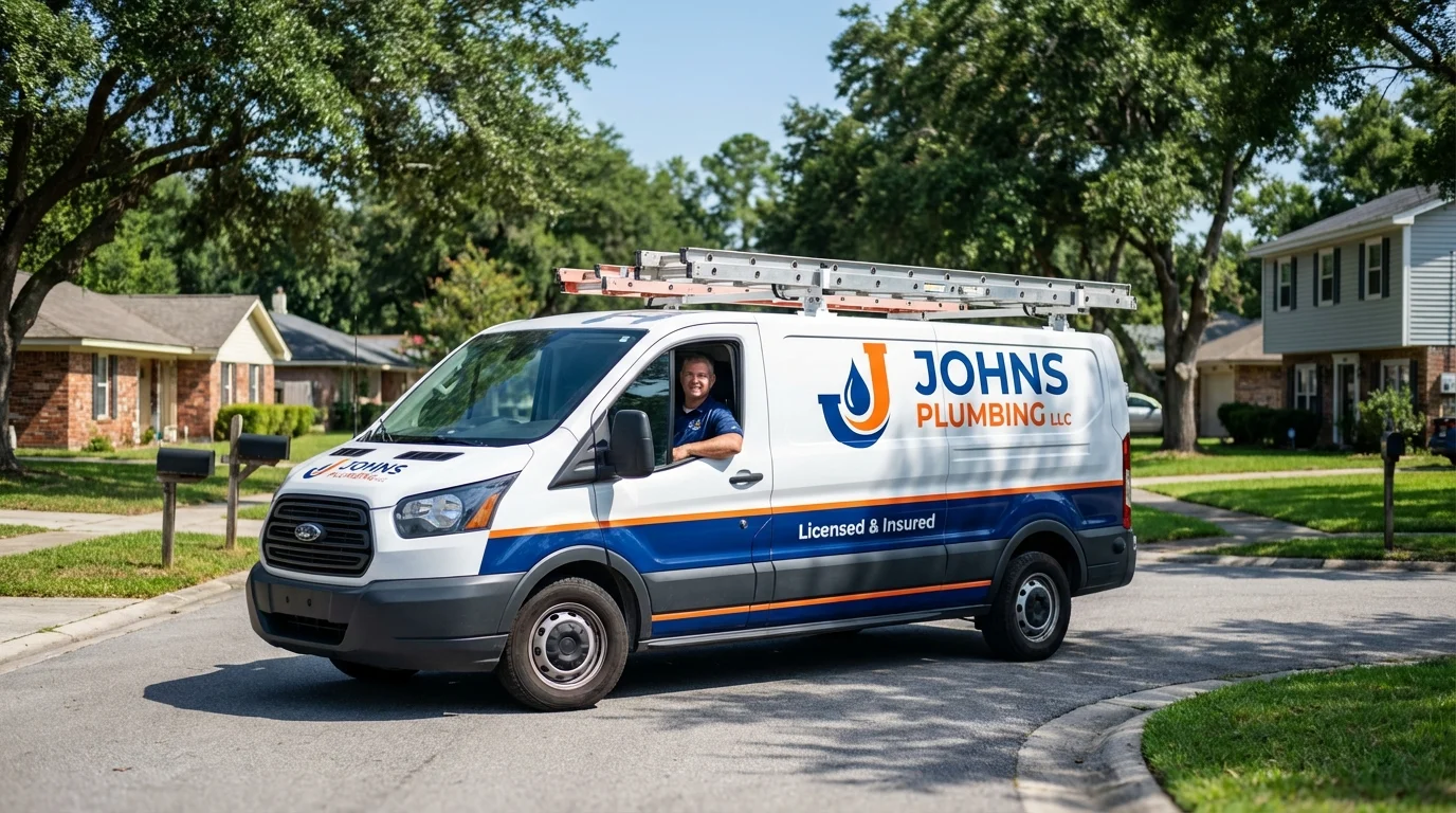 Johns Plumbing LLC service van in Frankfort, ME