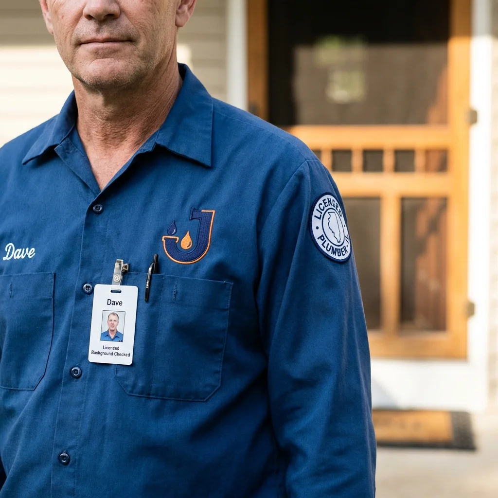 Licensed plumber showing ID badge in Frankfort, ME