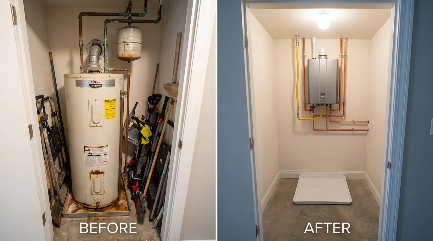 Tank water heater versus wall-mounted tankless unit comparison for Frankfort, ME homeowners